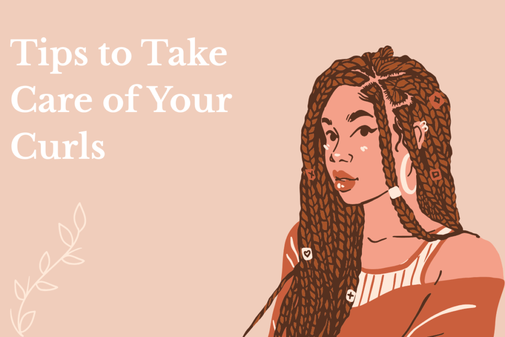 Illustration of a woman with styled curly braids, highlighting beauty and tips for curly hair care.